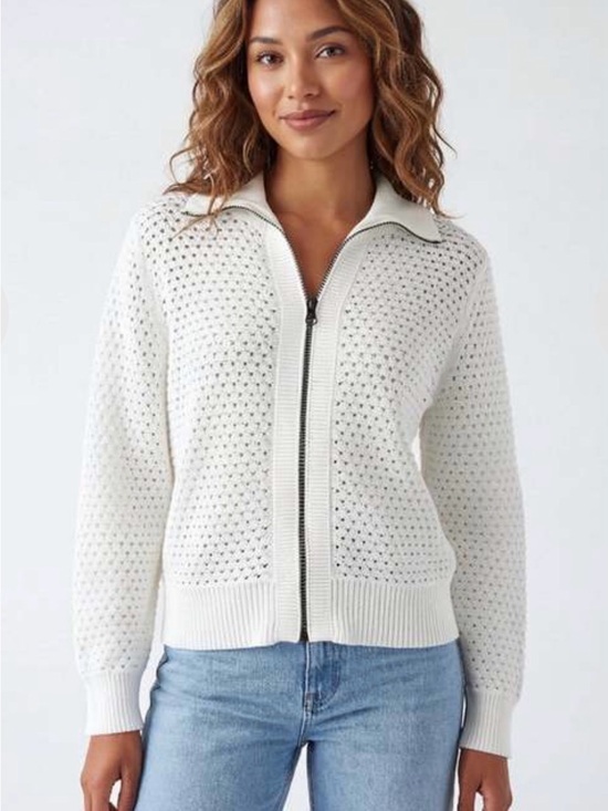 Society Sweaters - New J. Society White/Cream Zip-Front Knit Cardigan
